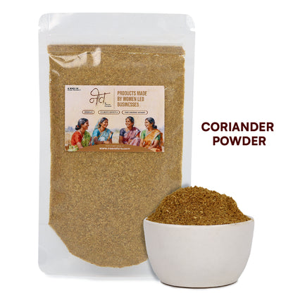 Dhania coriander powder pack, back label – NeevStore