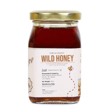 Wild forest honey jar, back label with ingredients